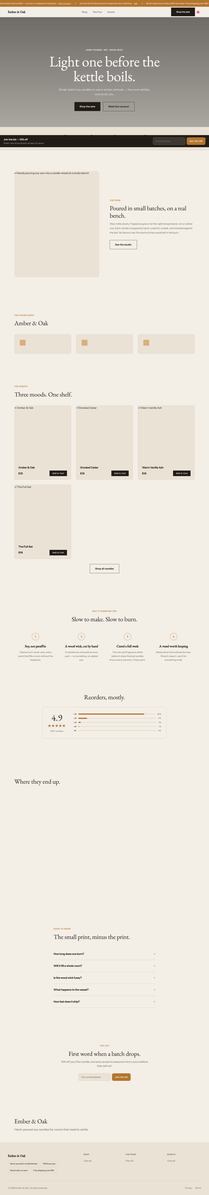 Ember & Oak — a real website generated by Kovaro