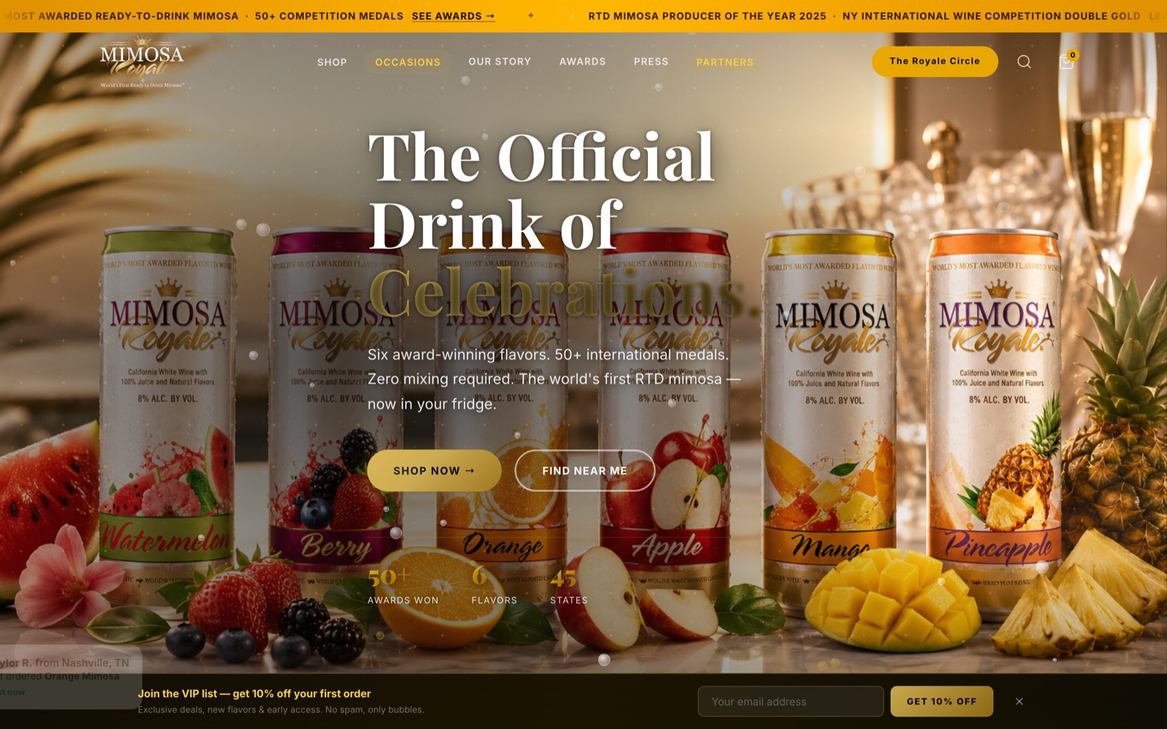 Mimosa Royale — the real website, built with Kovaro